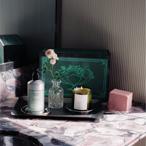 lifestyle image of Jasmine Damask Rose Bathroom Set