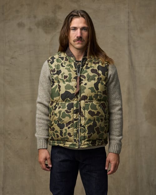 on model image of Waxed Down Vest