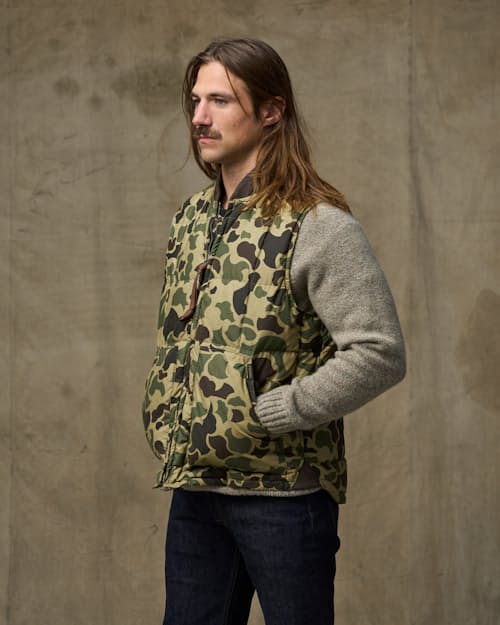 on model image of Waxed Down Vest