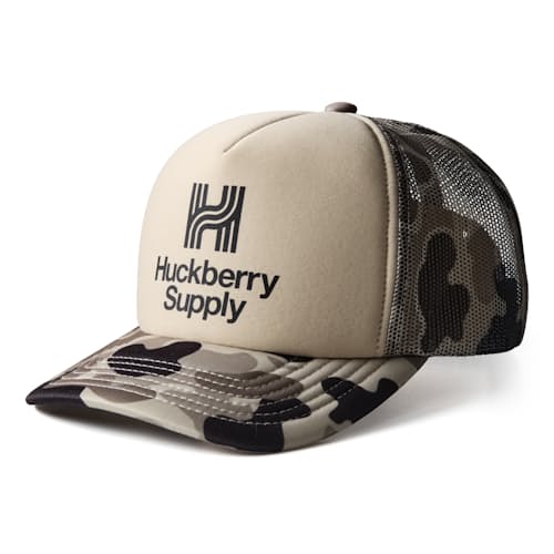 laydown image of Animated Camo Huckberry Supply Trucker