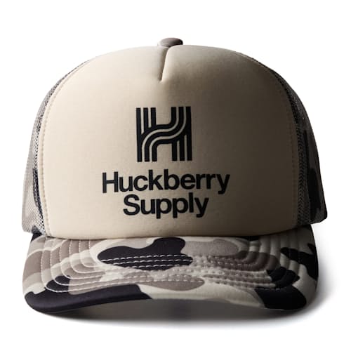 laydown image of Animated Camo Huckberry Supply Trucker