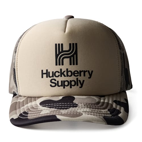 laydown image of Animated Camo Huckberry Supply Trucker