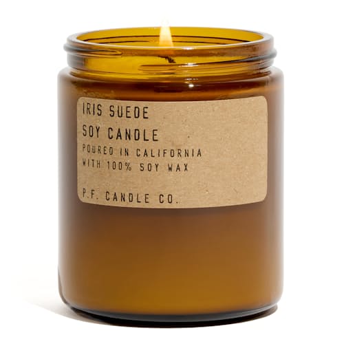 laydown image of Iris Suede Soy Candle
