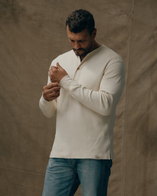 on model image of Waffle Knit Henley