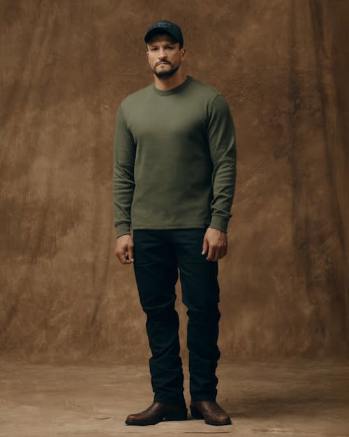 on model image of Waffle Knit Thermal Crewneck