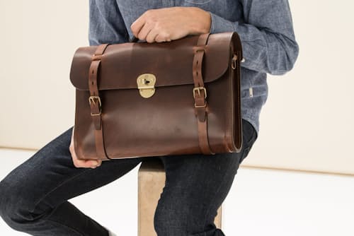 on model image of Scott Writer's Bag