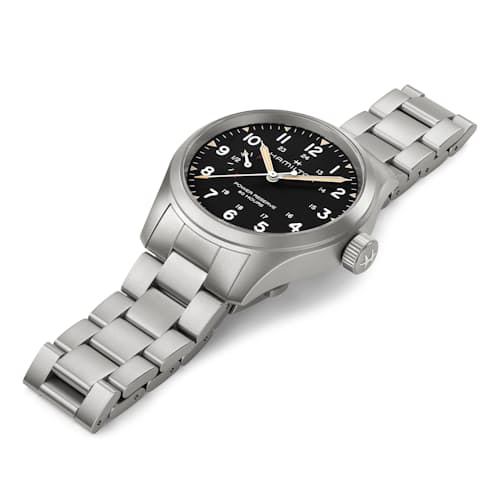 laydown image of Khaki Field Mechanical Power Reserve 40mm Watch