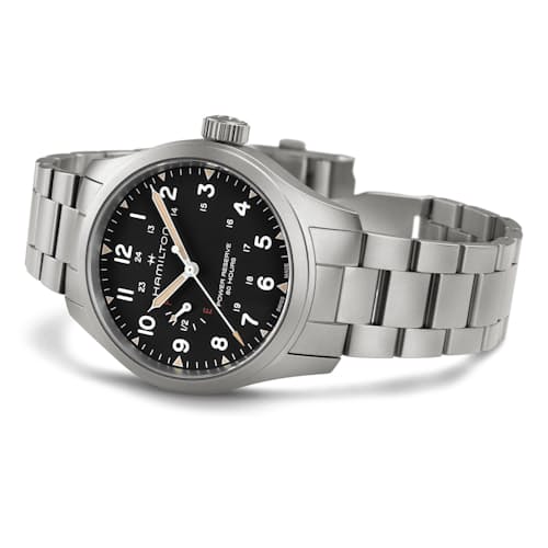 laydown image of Khaki Field Mechanical Power Reserve 40mm Watch