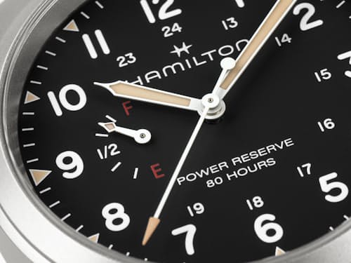 laydown detail image of Khaki Field Mechanical Power Reserve 40mm Watch