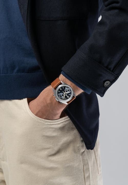 on model image of Khaki Aviation Pilot Pioneer Mechanical Chrono 40mm Watch