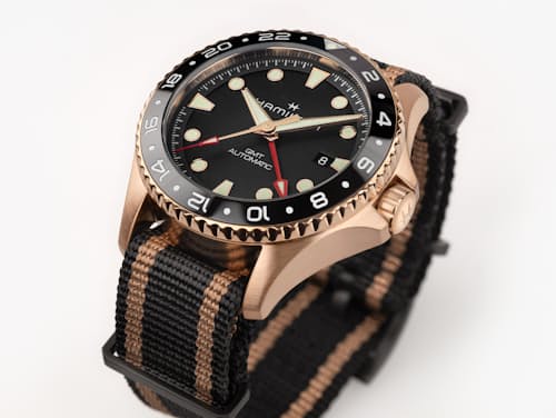 laydown detail image of Khaki Navy Scuba Automatic GMT 43mm Watch