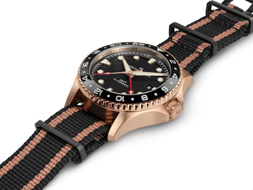laydown detail image of Khaki Navy Scuba Automatic GMT 43mm Watch