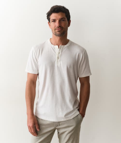 on model image of Hemp Cotton Henley