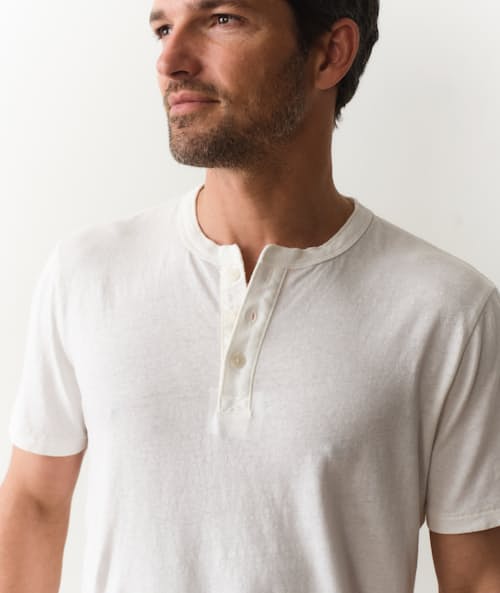 on model image of Hemp Cotton Henley