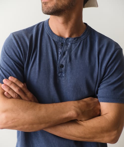on model image of Hemp Cotton Henley