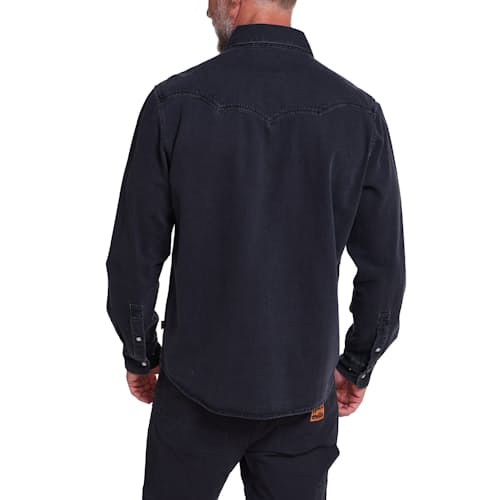on model image of Dust Up Denim Snapshirt