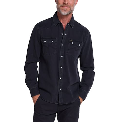 on model image of Dust Up Denim Snapshirt