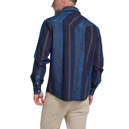 on model image of Dust Up Denim Snapshirt