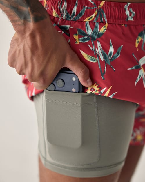 on model image of Performance Lined Swim Trunk - 5"