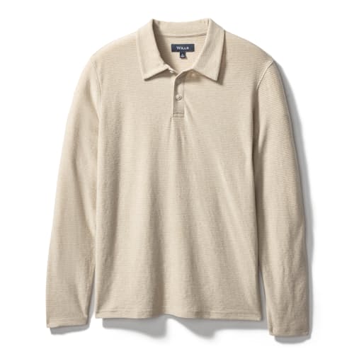 laydown image of Cotton Linen Long Sleeve Polo