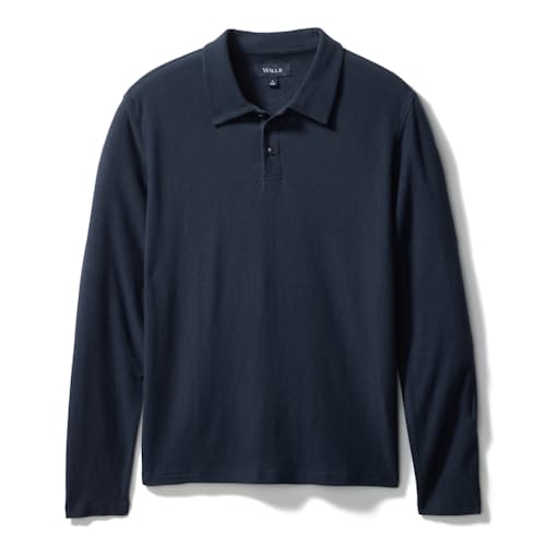 laydown image of Cotton Linen Long Sleeve Polo