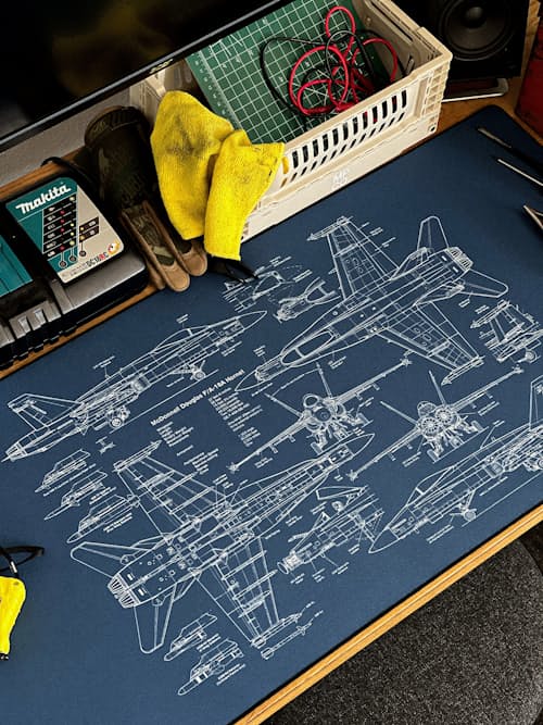 lifestyle image of 18A Hornet Blueprint Mousepad