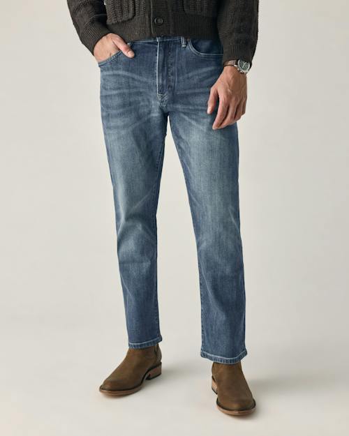 on model image of Stretch Selvedge Denim - HB Athletic Straight