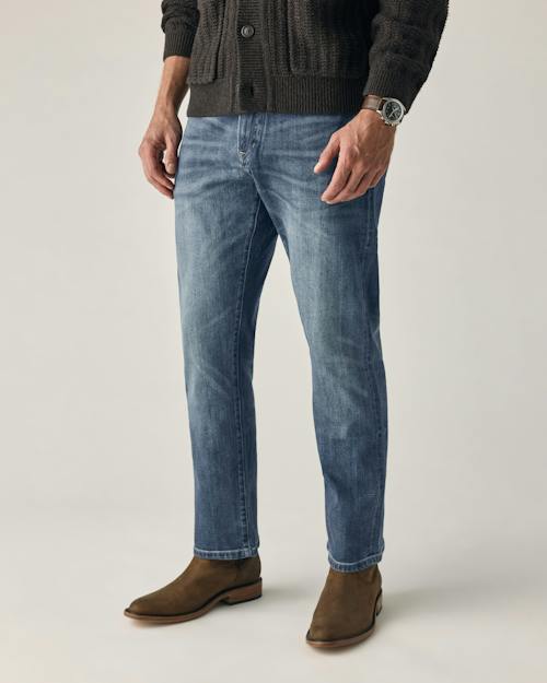 on model image of Stretch Selvedge Denim - HB Athletic Straight