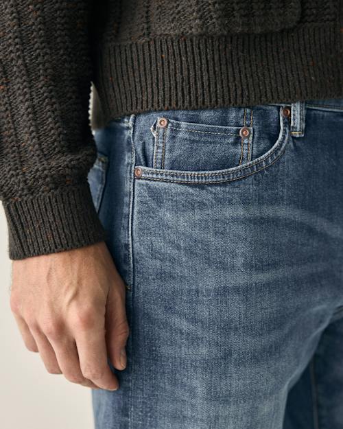 on model image of Stretch Selvedge Denim - HB Athletic Straight