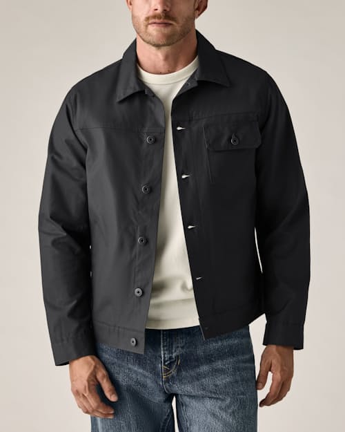 on model image of Dry Wax Trucker Jacket