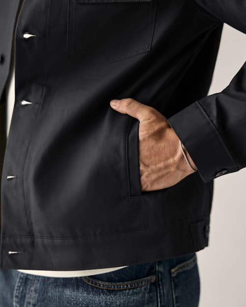 on model image of Dry Wax Trucker Jacket
