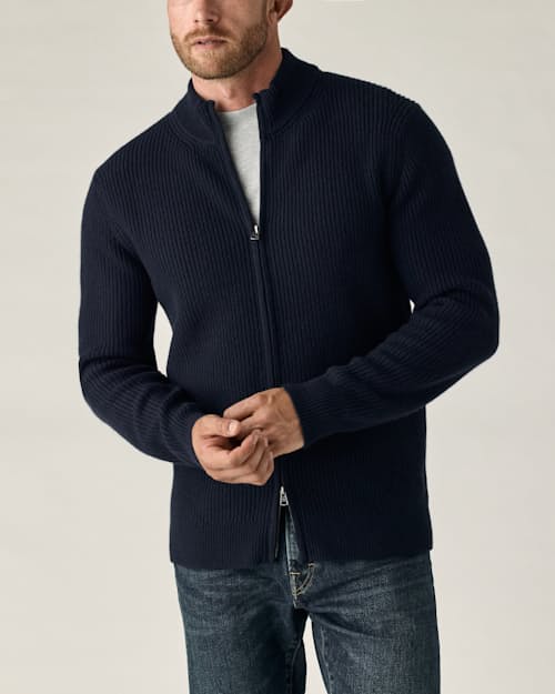 on model image of Cotton/Cashmere Zip-Up Cardigan