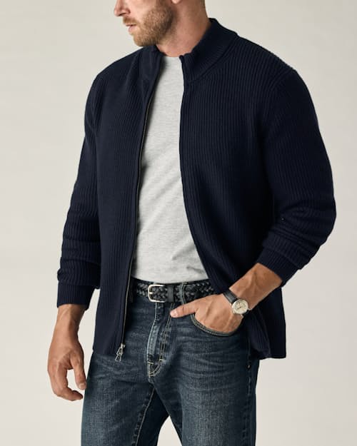 on model image of Cotton/Cashmere Zip-Up Cardigan