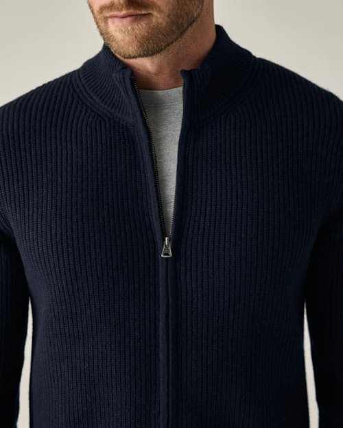 on model image of Cotton/Cashmere Zip-Up Cardigan