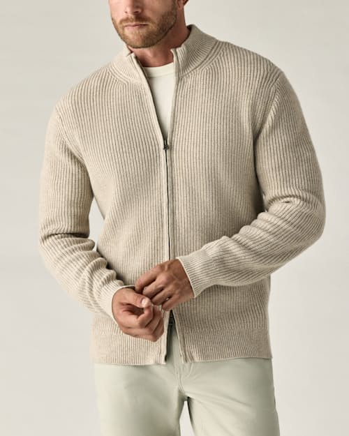 on model image of Cotton/Cashmere Zip-Up Cardigan