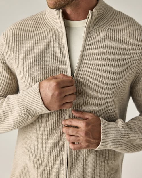 on model image of Cotton/Cashmere Zip-Up Cardigan