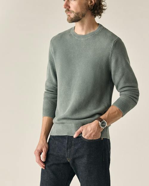 on model image of Washed Cotton Crewneck