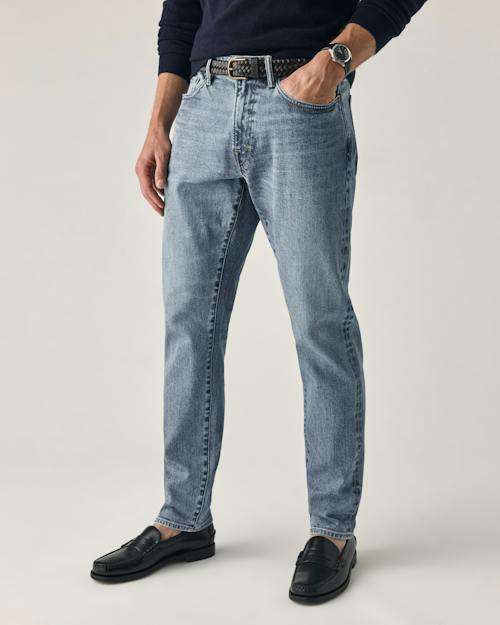 on model image of Japanese Stretch Selvedge Denim - HB Athletic Tapered