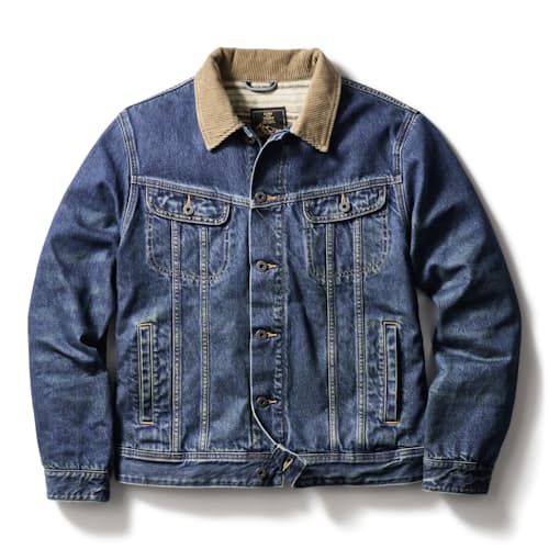 laydown image of Flannel-Lined Denim Trucker Jacket