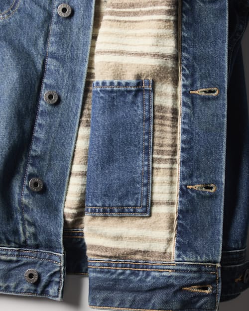 laydown detail image of Flannel-Lined Denim Trucker Jacket