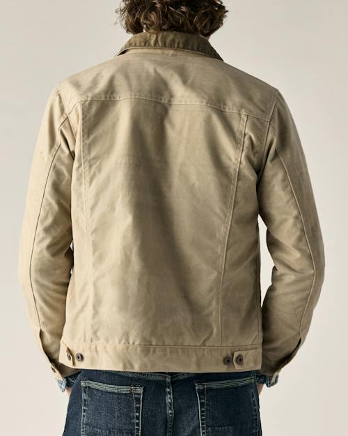 on model image of Flannel-Lined Waxed Trucker Jacket