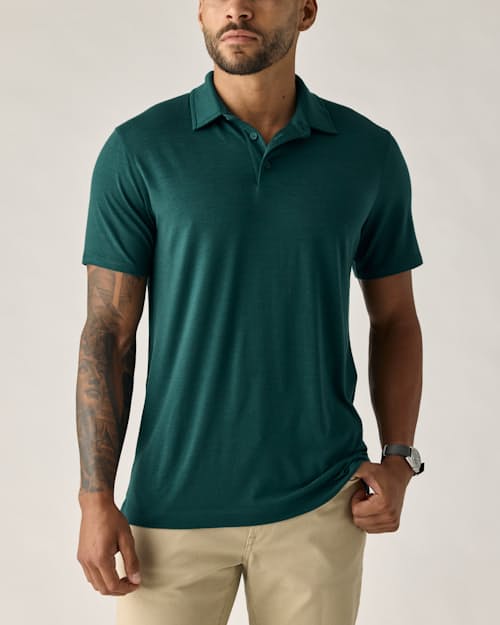 lifestyle image of 72-Hour Merino Polo Shirt