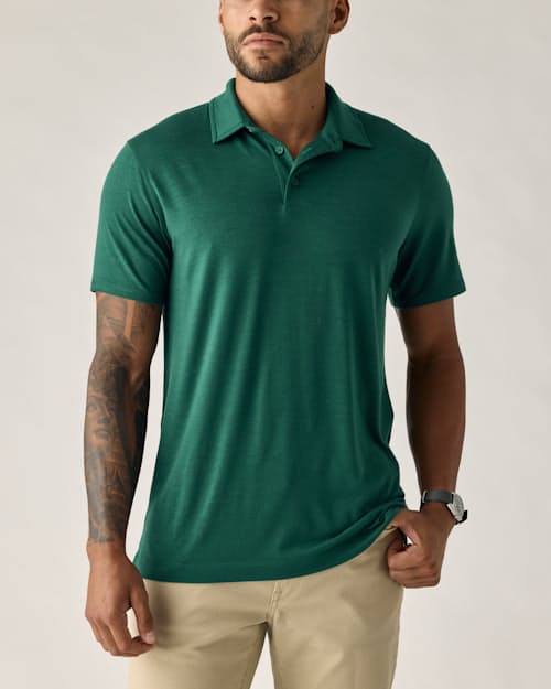 on model image of 72-Hour Merino Polo Shirt