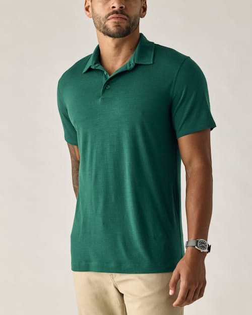 on model image of 72-Hour Merino Polo Shirt