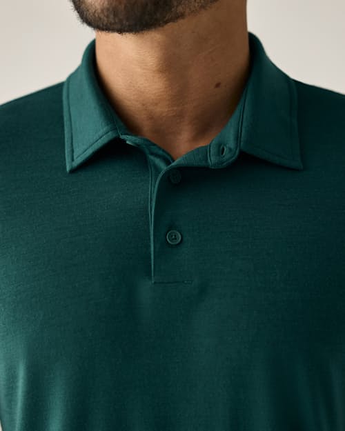 on model image of 72-Hour Merino Polo Shirt