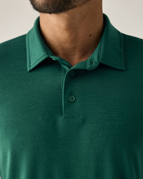 on model image of 72-Hour Merino Polo Shirt