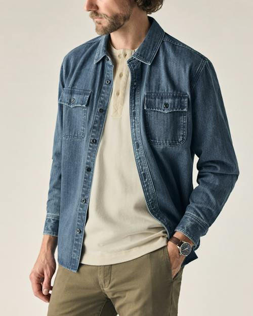 on model image of Surplus Long Sleeve Henley