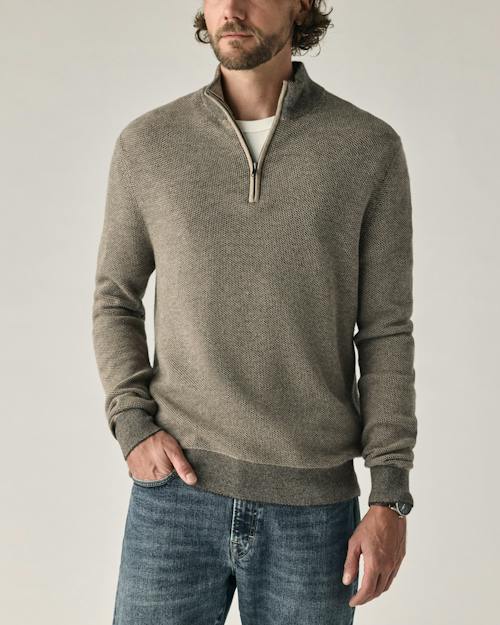on model image of Merino-Cashmere Quarter-Zip Sweater