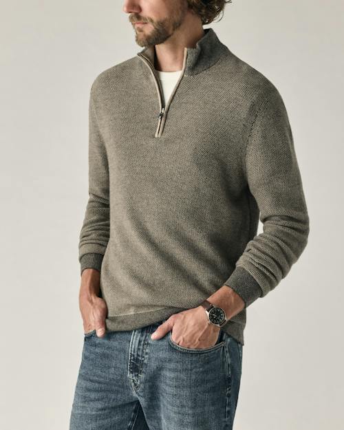 on model image of Merino-Cashmere Quarter-Zip Sweater