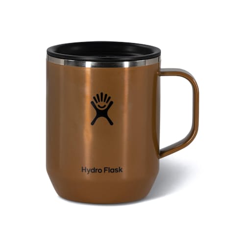 laydown image of Hydro Flask Campcore 12 oz Lightweight Mug Latte Brown